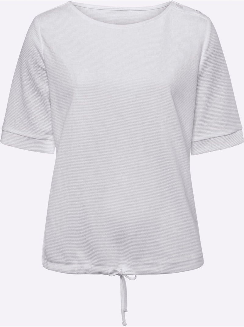 T-shirt à manches courtes qualité finement structurée - taille standard - helline Ecru - Kiabi