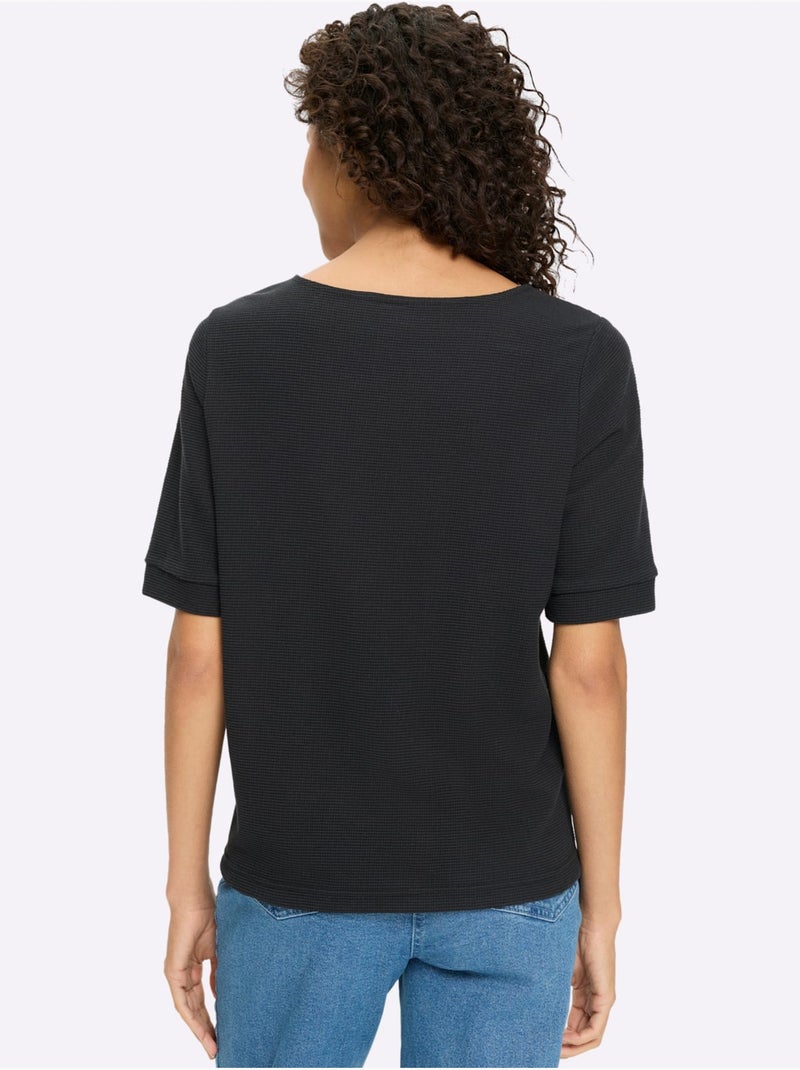T-shirt à Manches Courtes Qualité Finement Structurée - Taille Standard - Helline Noir - Kiabi