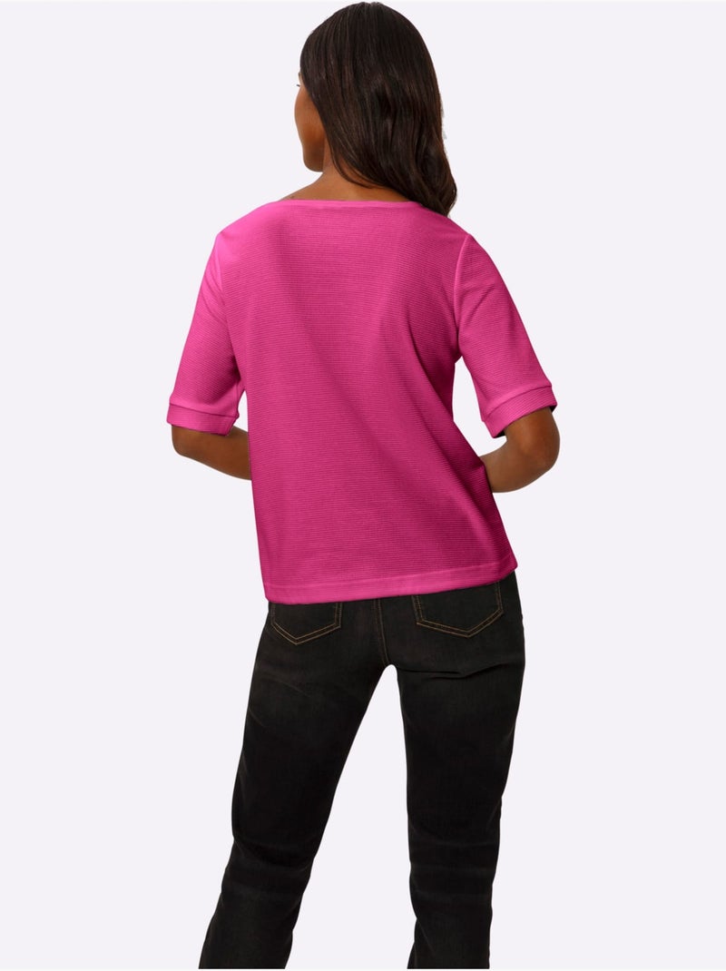 T-shirt à Manches Courtes Qualité Finement Structurée - Taille Standard - Helline Rose fushia - Kiabi