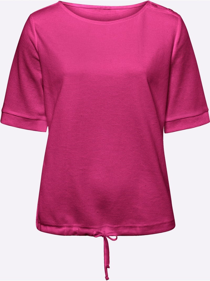 T-shirt à Manches Courtes Qualité Finement Structurée - Taille Standard - Helline Rose fushia - Kiabi