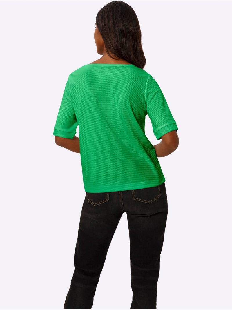 T-shirt à Manches Courtes Qualité Finement Structurée - Taille Standard - Helline Vert - Kiabi