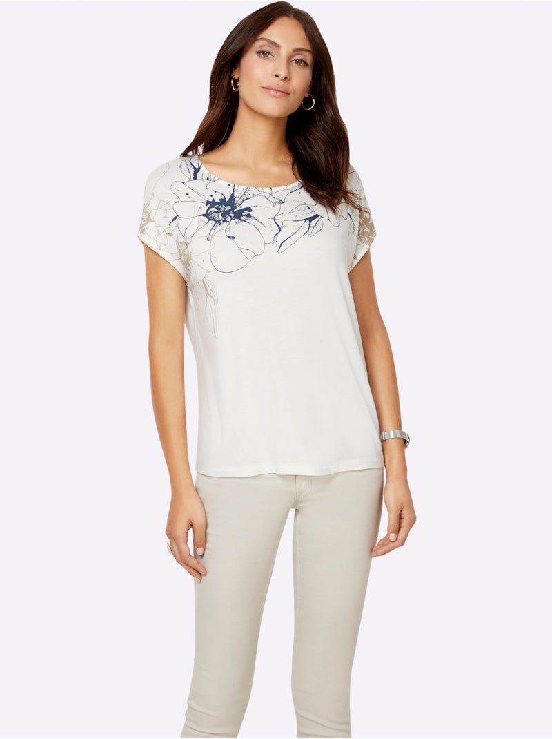 T-shirt à Manches Courtes Qualité Viscose Douce - Taille Standard - Witt Bleu Beige - Kiabi