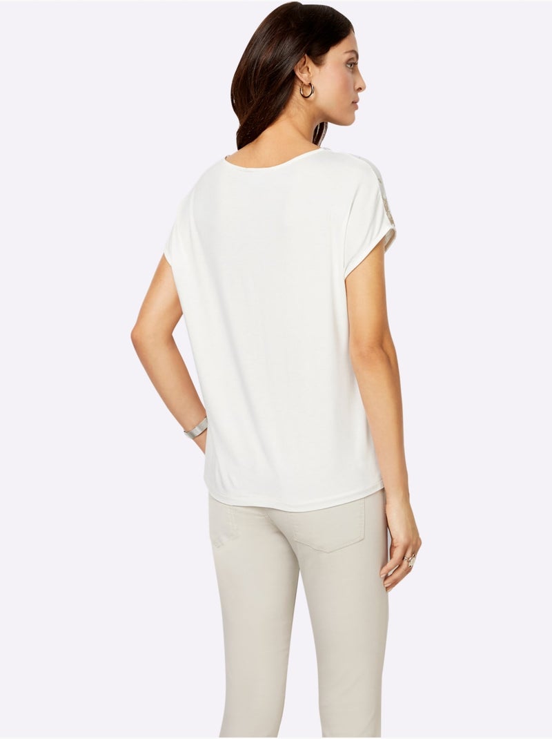 T-shirt à Manches Courtes Qualité Viscose Douce - Taille Standard - Witt Bleu Beige - Kiabi
