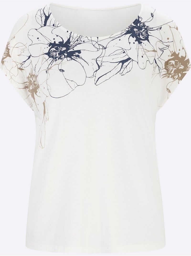 T-shirt à Manches Courtes Qualité Viscose Douce - Taille Standard - Witt Bleu Beige - Kiabi