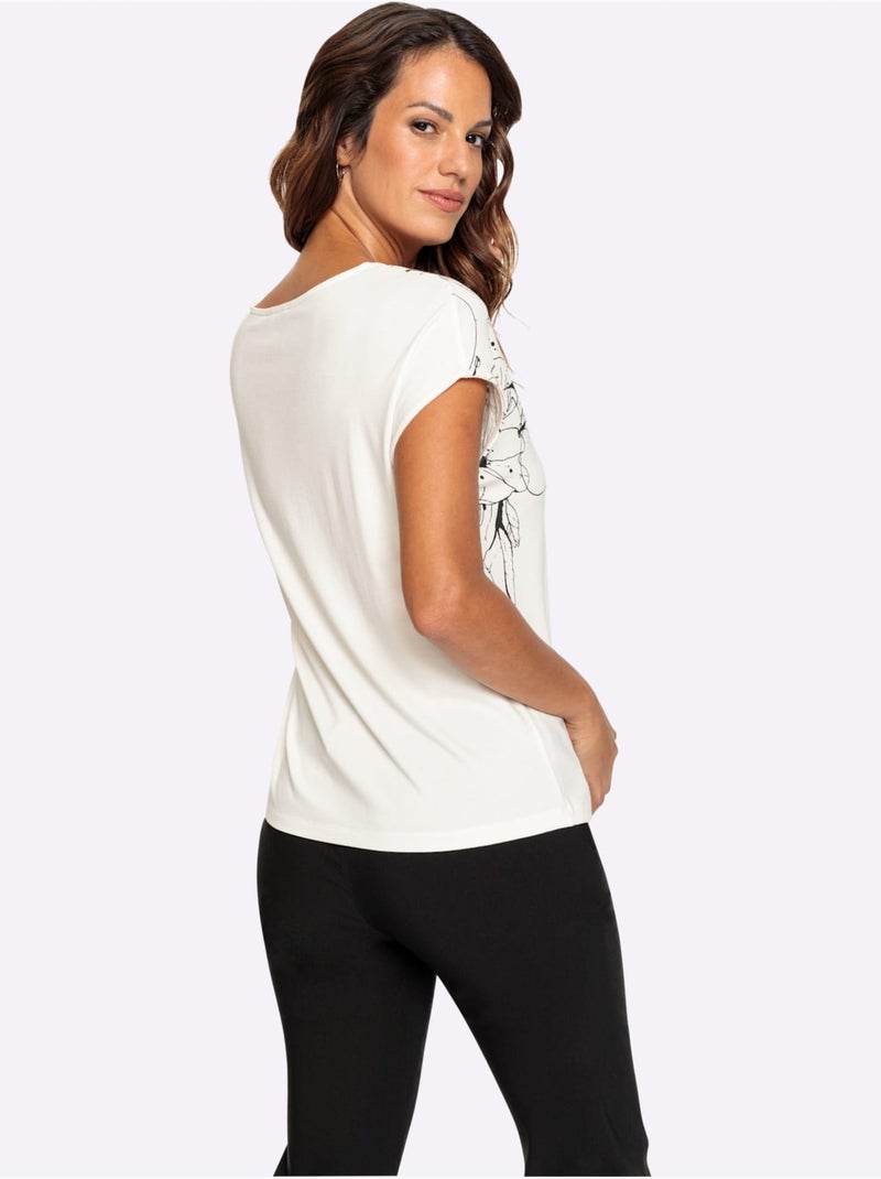 T-shirt à Manches Courtes Qualité Viscose Douce - Taille Standard - Witt Noir Ecru - Kiabi