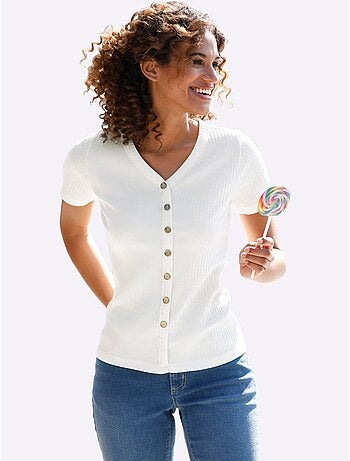 T-shirt à manches courtes en qualité côtelée avec col en V - Taille standard - Witt