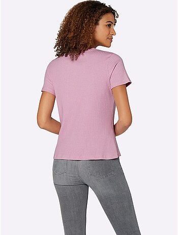 T-shirt à manches courtes en qualité côtelée avec col en V - Taille standard - Witt