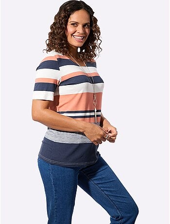 T-shirt à Manches Courtes Rayures Contrastées - Taille Standard - Witt