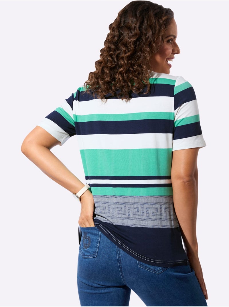 T-shirt à Manches Courtes Rayures Contrastées - Taille Standard - Witt Gris Bleu marine - Kiabi