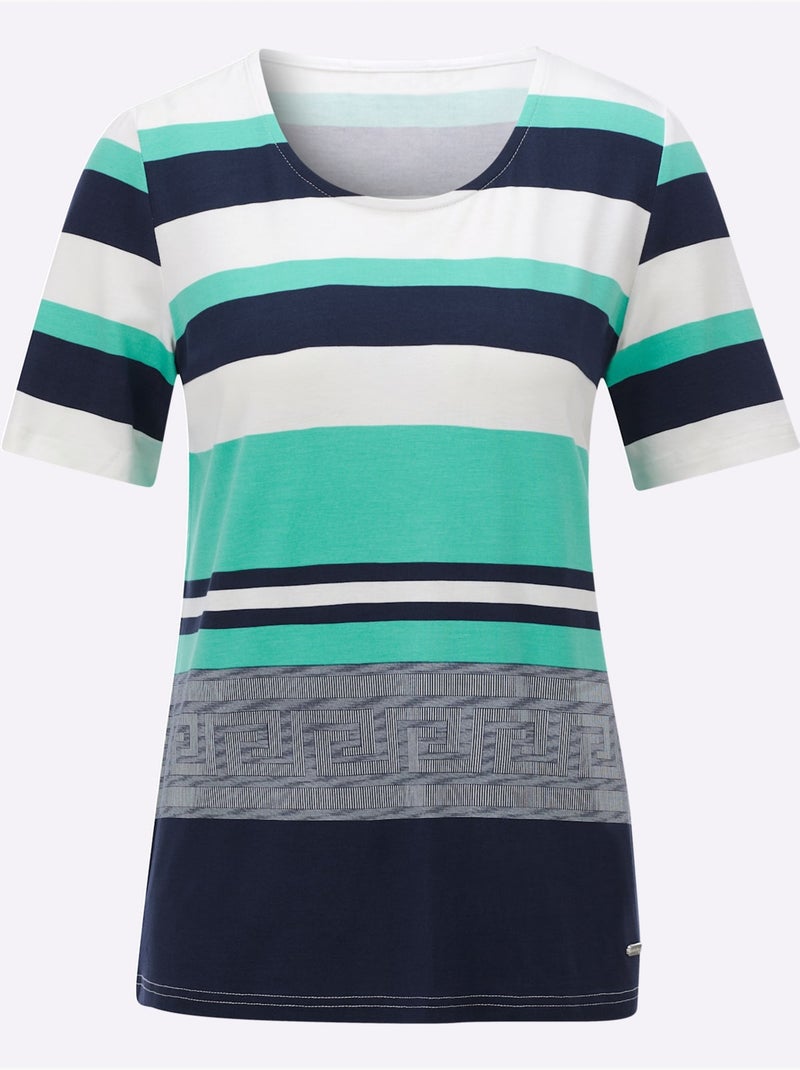 T-shirt à Manches Courtes Rayures Contrastées - Taille Standard - Witt Gris Bleu marine - Kiabi