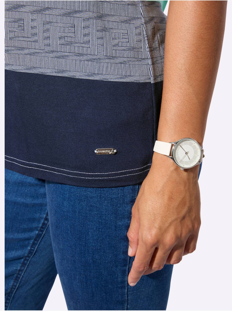 T-shirt à Manches Courtes Rayures Contrastées - Taille Standard - Witt Gris Bleu marine - Kiabi