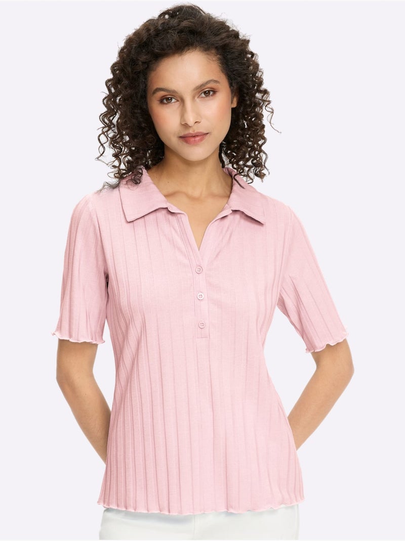 T-shirt à Manches Courtes Rayures Structurées - Taille Standard - Helline Rose clair - Kiabi