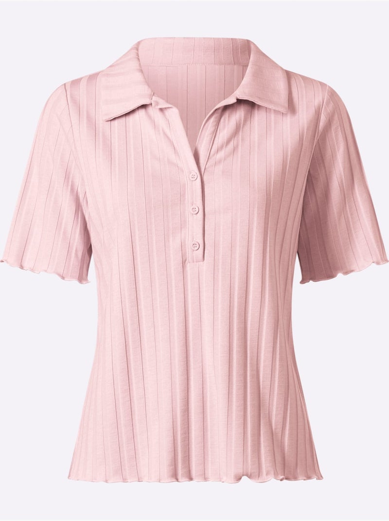 T-shirt à Manches Courtes Rayures Structurées - Taille Standard - Helline Rose clair - Kiabi