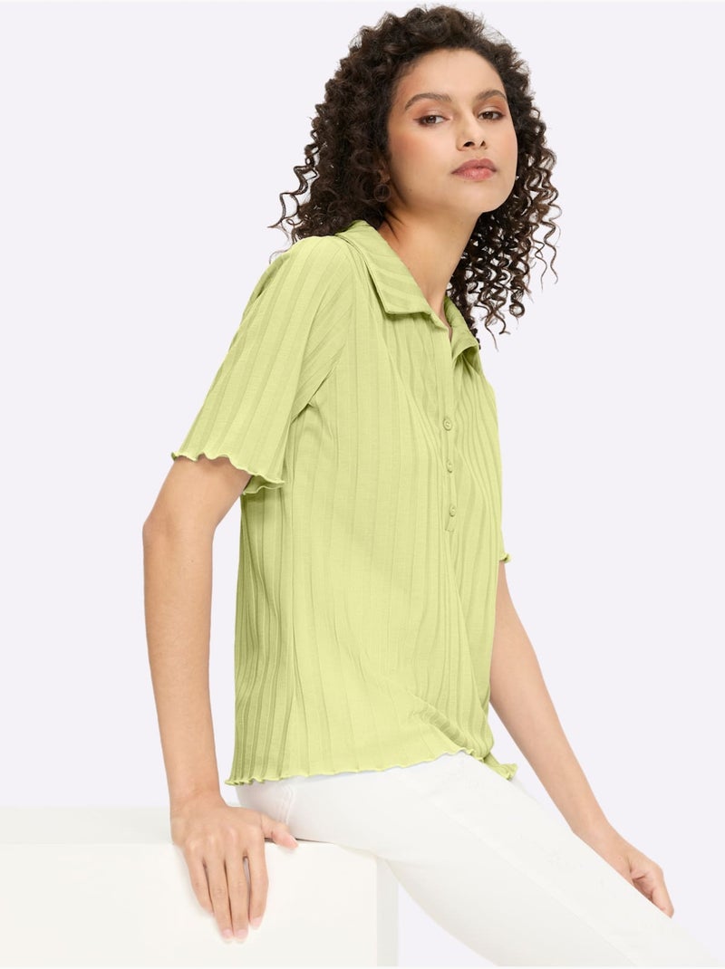 T-shirt à Manches Courtes Rayures Structurées - Taille Standard - Helline Vert pistache - Kiabi