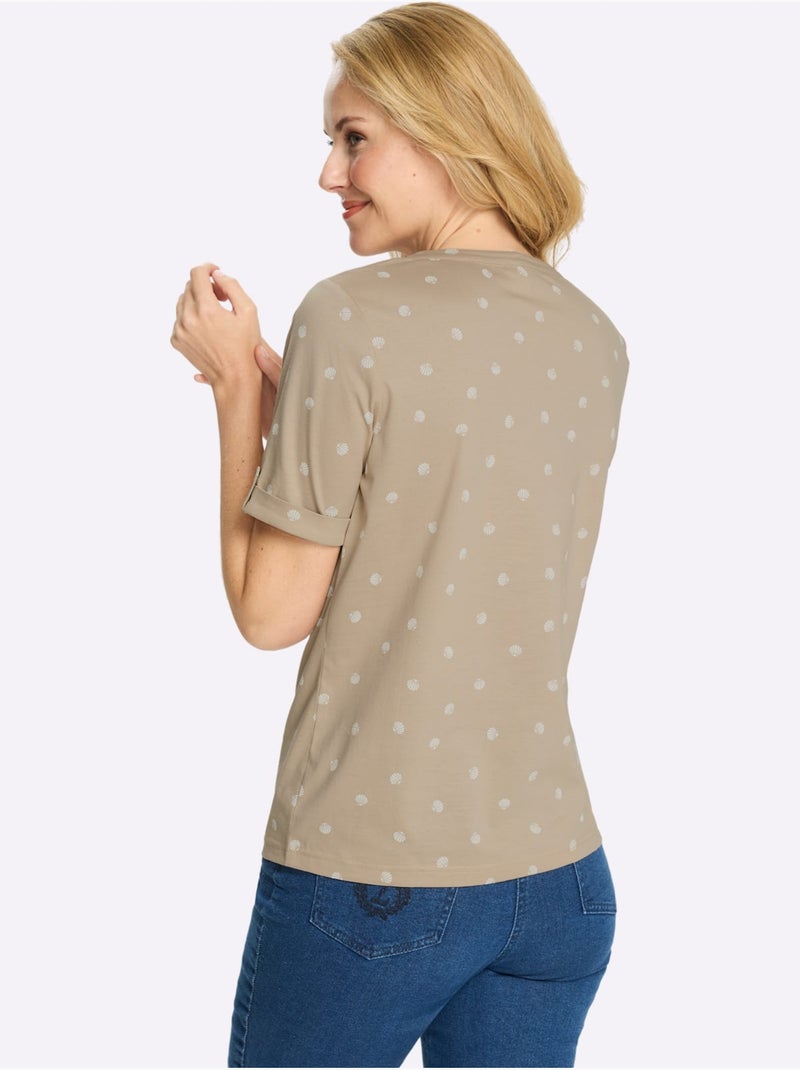T-shirt à Manches Courtes Revers Aux Manches - Taille Standard - Moda Vilona Beige - Kiabi