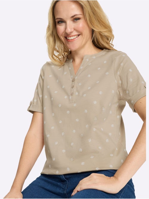 T-shirt à Manches Courtes Revers Aux Manches - Taille Standard - Moda Vilona - Kiabi