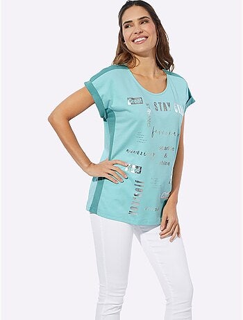 T-shirt à Manches Courtes Revers Aux Manches Décoratif - Taille Standard - Moda Vilona