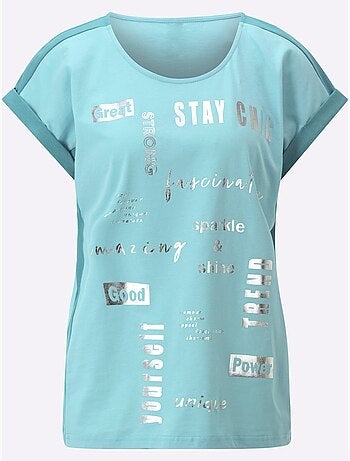 T-shirt à Manches Courtes Revers Aux Manches Décoratif - Taille Standard - Moda Vilona
