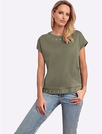 T-shirt à manches courtes rivets décoratifs - taille standard - helline