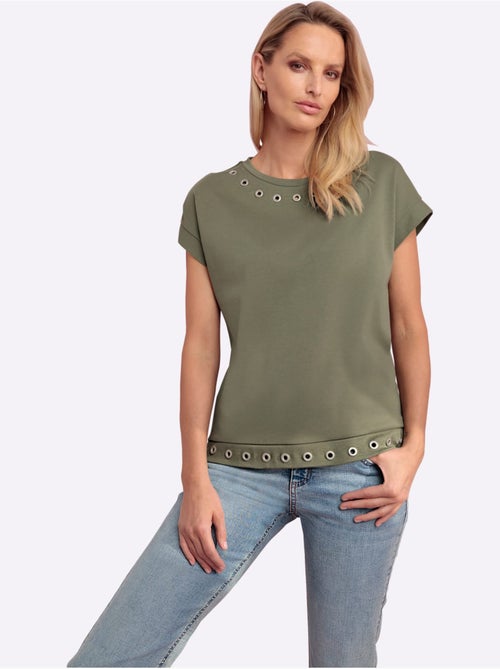 T-shirt à Manches Courtes Rivets Décoratifs - Taille Standard - Helline - Kiabi