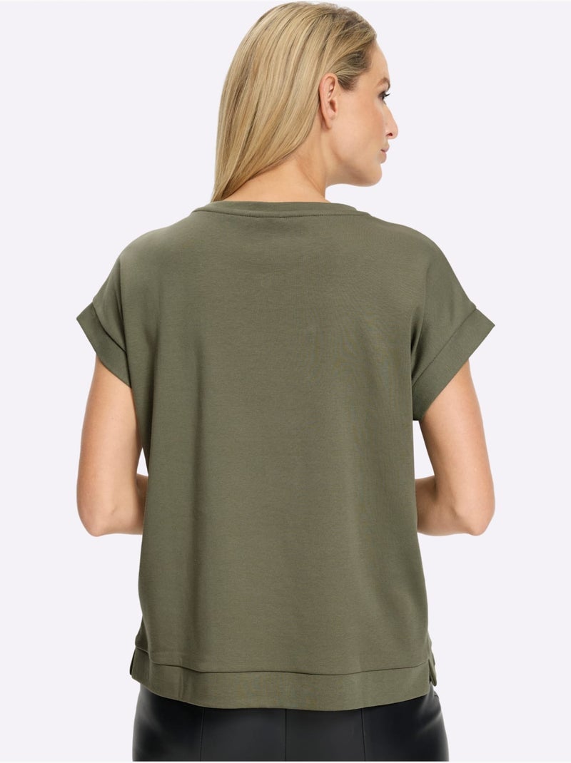 T-shirt à Manches Courtes Rivets Décoratifs - Taille Standard - Helline Kaki - Kiabi