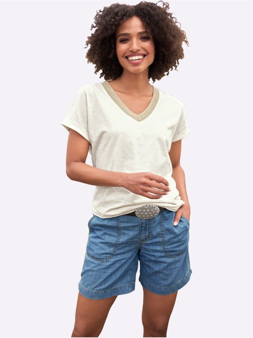 T-shirt à Manches Courtes Ruban à L'encolure - Taille Standard - helline - Kiabi