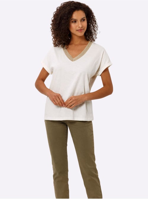 T-shirt à Manches Courtes Ruban à L'encolure - Taille Standard - helline - Kiabi