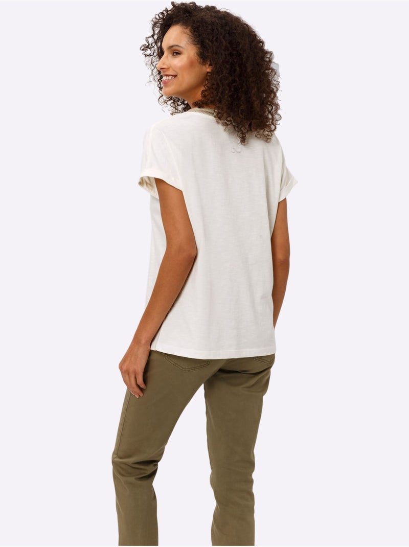 T-shirt à Manches Courtes Ruban à L'encolure - Taille Standard - Helline Ivoire - Kiabi