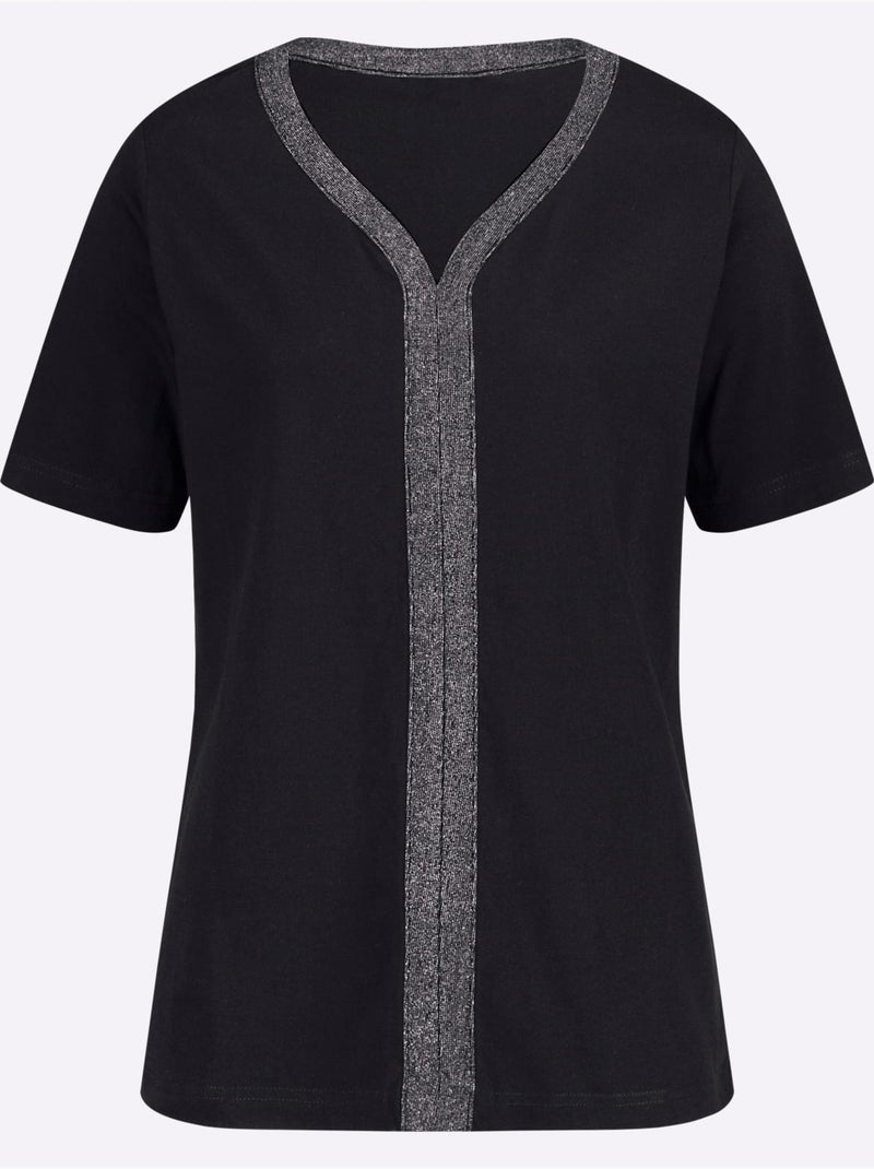 T-shirt à Manches Courtes Ruban Brillant - Taille Standard - Moda Vilona Noir - Kiabi