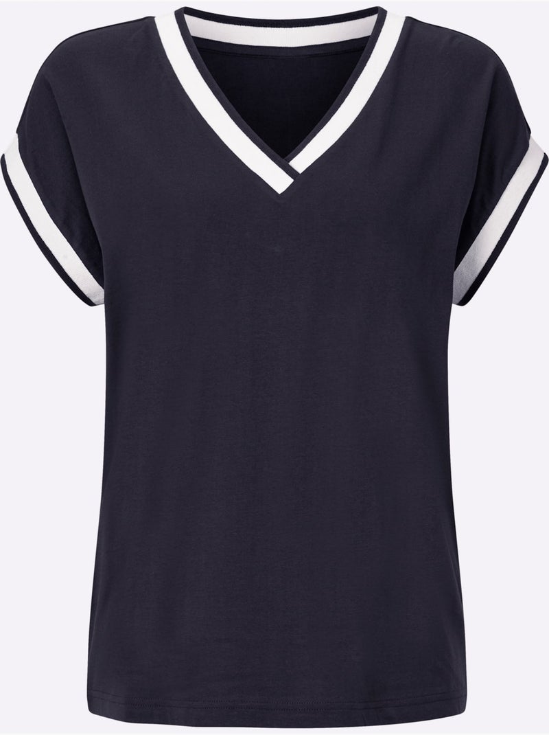 T-shirt à Manches Courtes Ruban Décoratif - Taille Standard - Moda Vilona Bleu marine - Kiabi