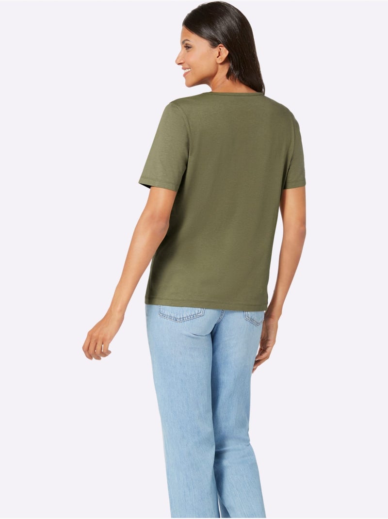 T-shirt à Manches Courtes Superbe Imprimé Brillant - Taille Standard - Moda Vilona Vert kaki - Kiabi