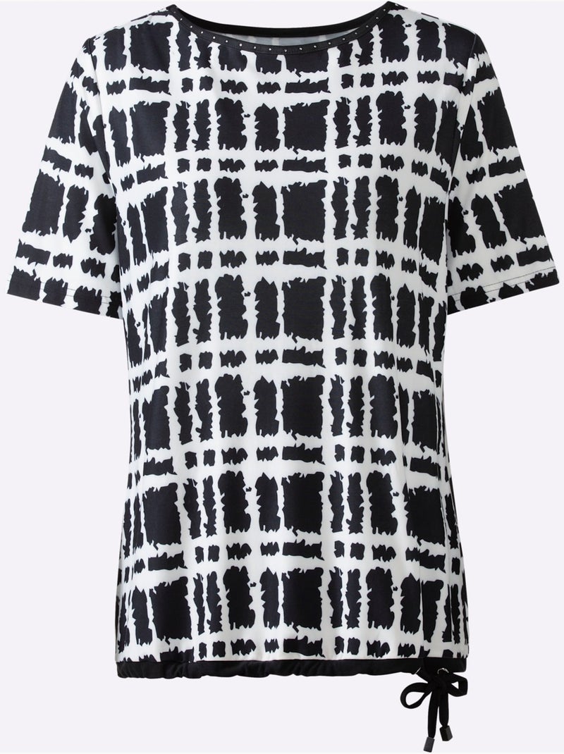 T-shirt à Manches Courtes Superbe Qualité Douce Et Fluide - Taille Standard - Witt Noir Ecru - Kiabi