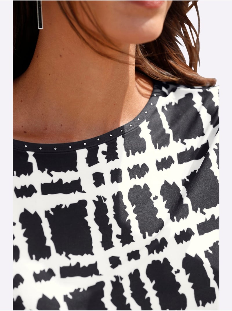 T-shirt à Manches Courtes Superbe Qualité Douce Et Fluide - Taille Standard - Witt Noir Ecru - Kiabi