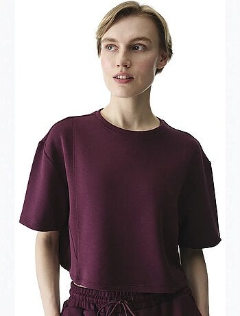 T-shirt à manches courtes texturé effet soyeux avec détails de couture penti
