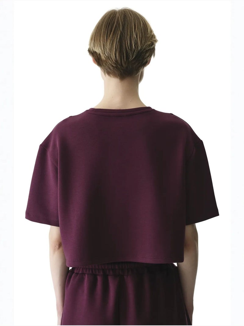 T-shirt à manches courtes texturé effet soyeux avec détails de couture penti Rouge bordeaux - Kiabi