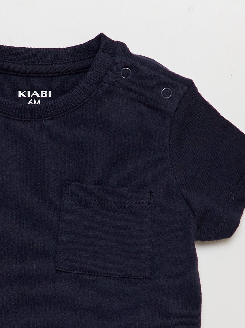T-shirt à manches courtes uni BLEU - Kiabi