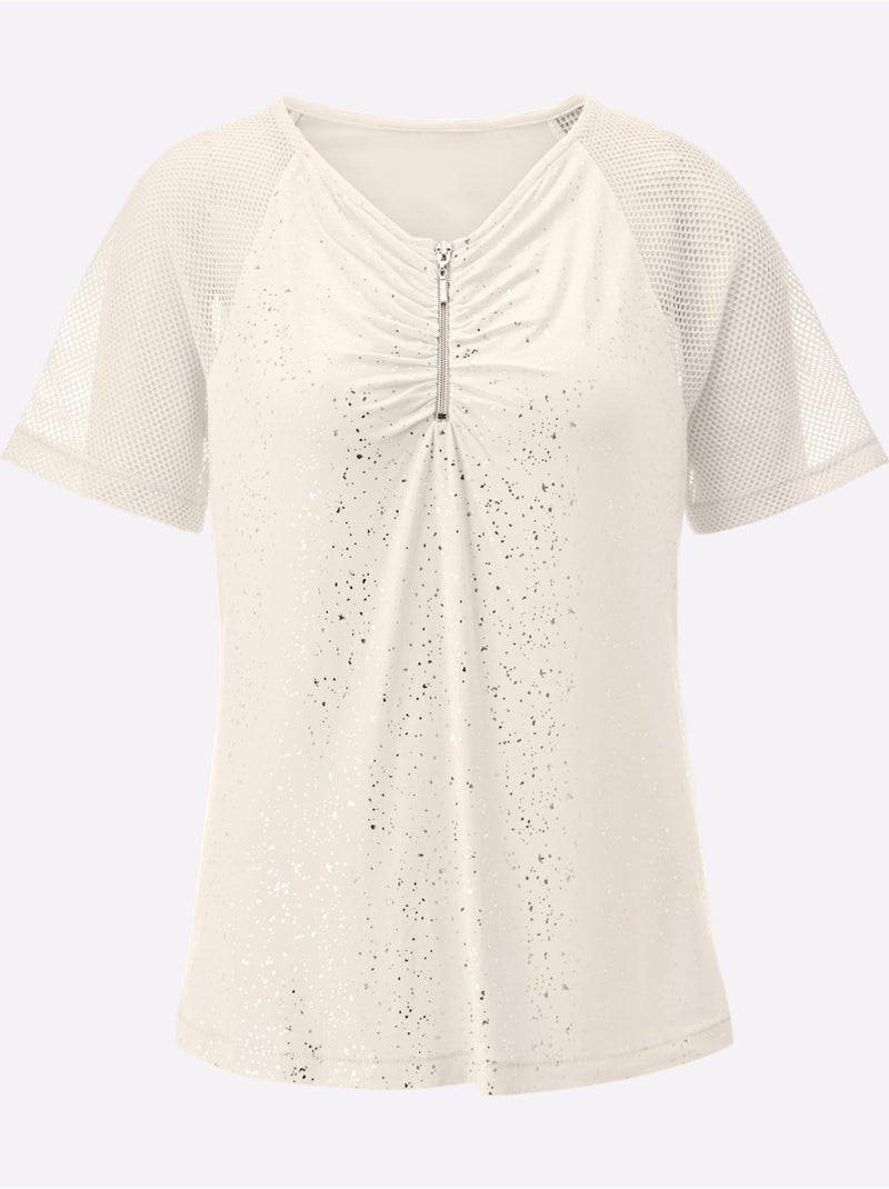 T-shirt à Manches Courtes Viscose - Taille Standard - Helline Blanc Gris - Kiabi