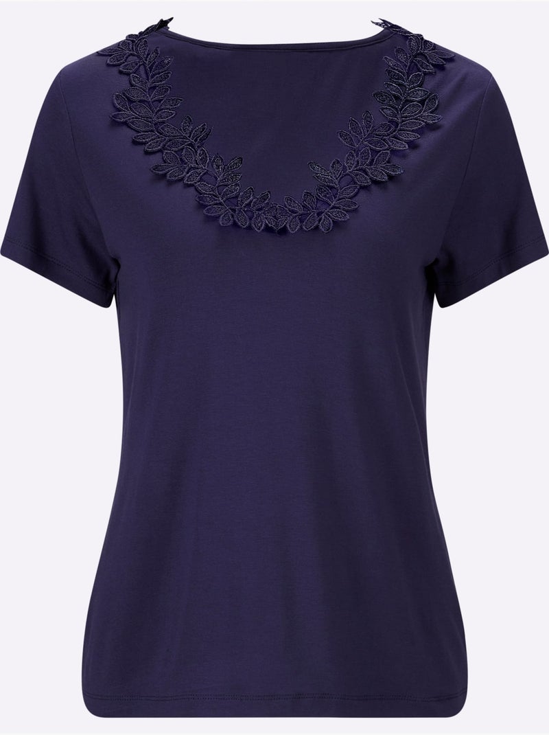 T-shirt à Manches Courtes Viscose - Taille Standard - Helline Bleu nuit - Kiabi