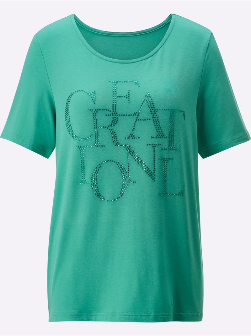 T-shirt à Manches Courtes Viscose - Taille Standard - Helline Bleu Vert - Kiabi