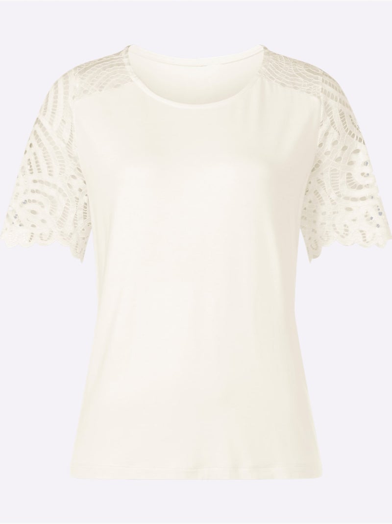 T-shirt à Manches Courtes Viscose - Taille Standard - Helline Ecru - Kiabi