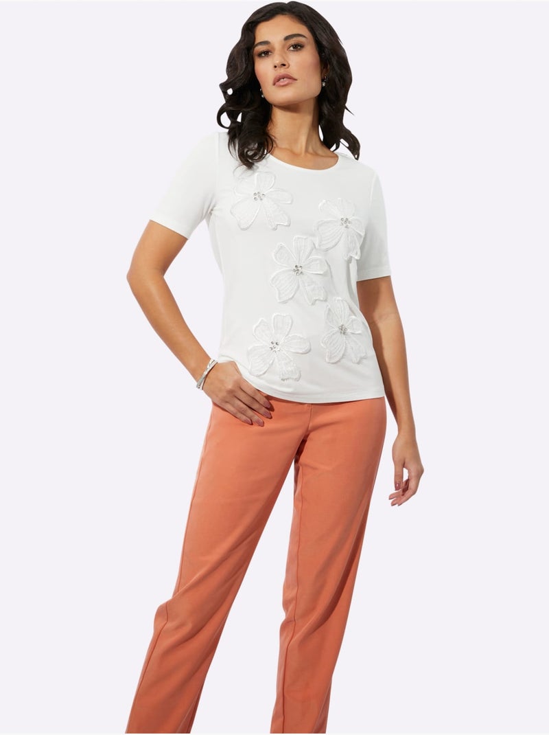 T-shirt à Manches Courtes Viscose - Taille Standard - Helline Ecru - Kiabi