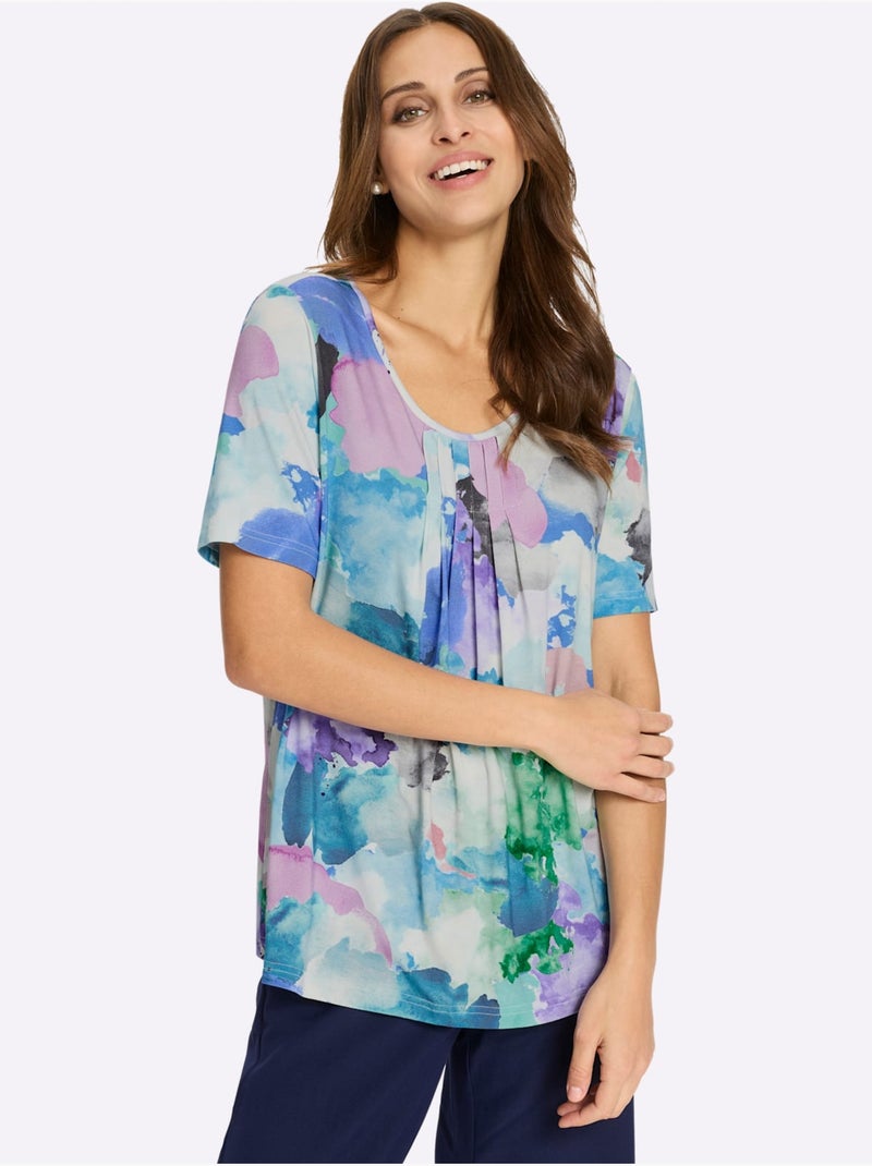 T-shirt à Manches Courtes Viscose - Taille Standard - Witt Bleu Rose - Kiabi
