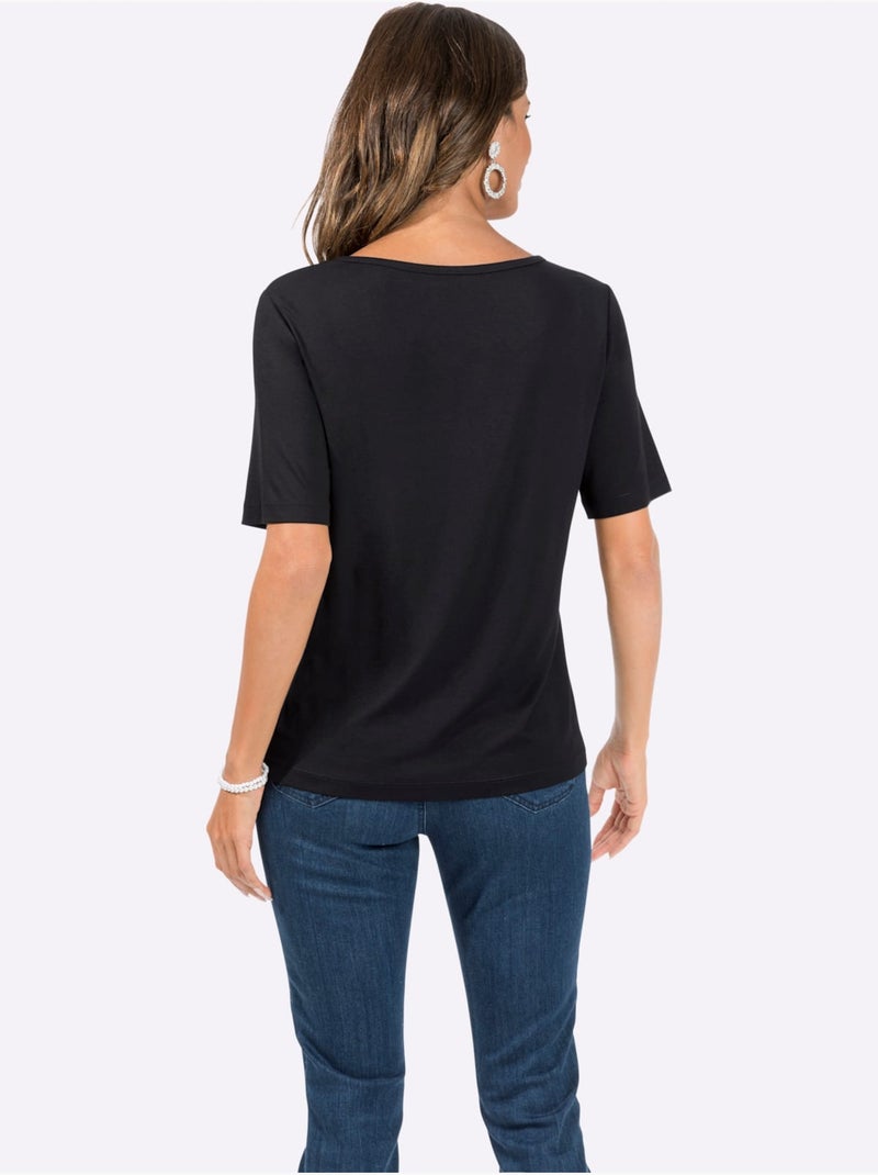 T-shirt à Manches Courtes Viscose - Taille Standard - Witt Noir Ecru - Kiabi