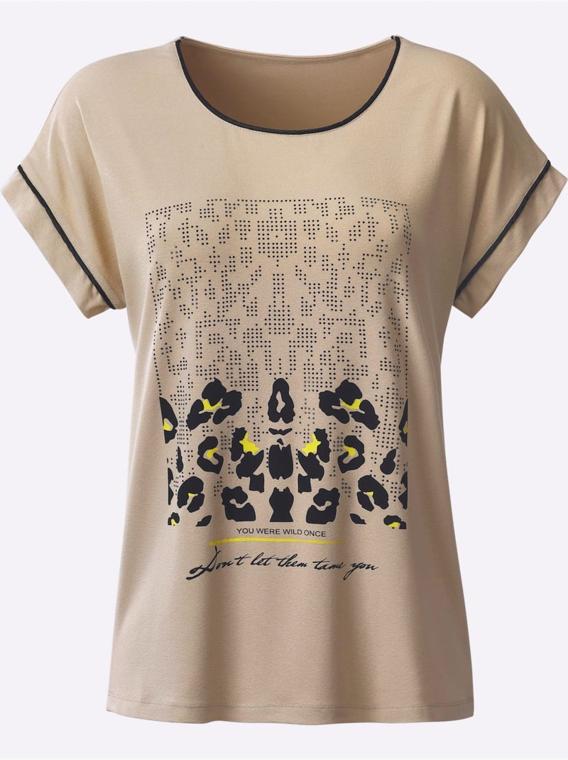 T-shirt à Manches Courtes Viscose - Taille Standard - Witt Sable - Kiabi