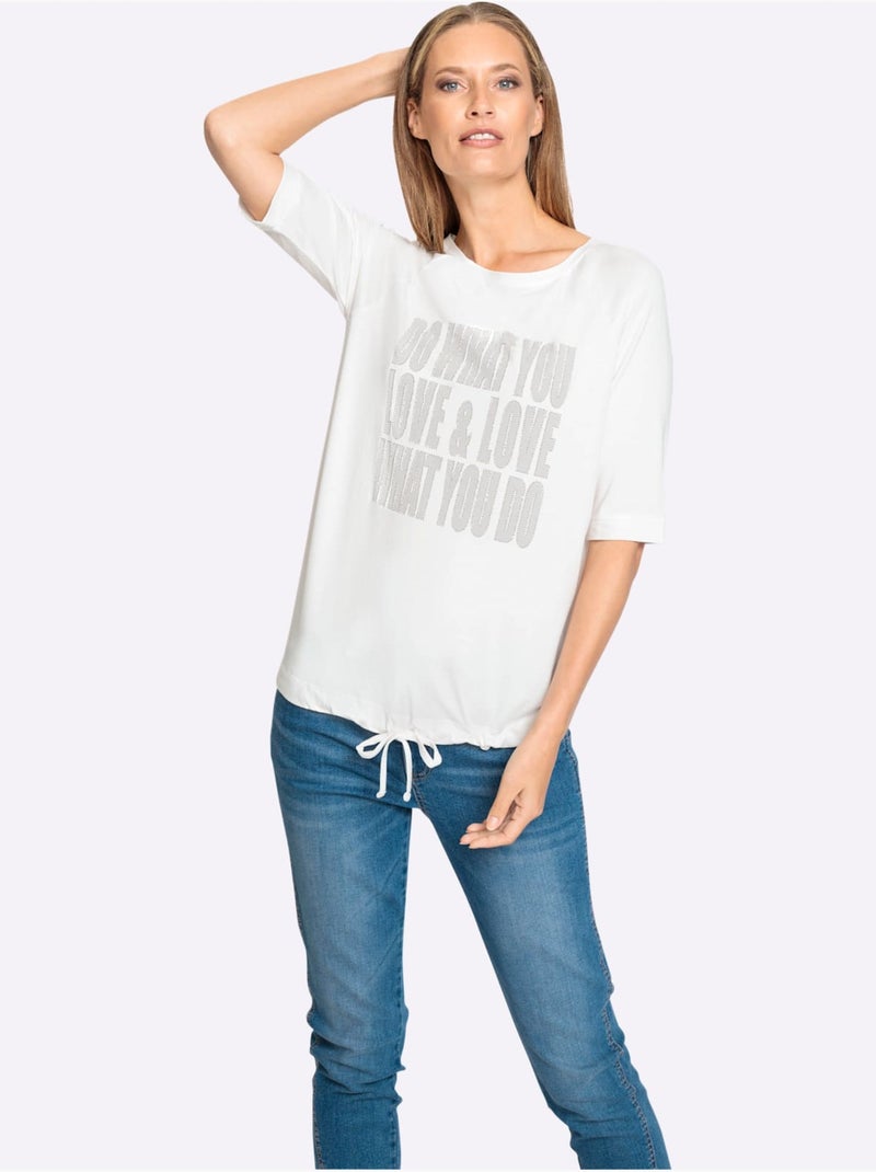T-shirt à Manches Courtes Viscose Douce Et Fluide - Taille Standard - Helline Ecru - Kiabi