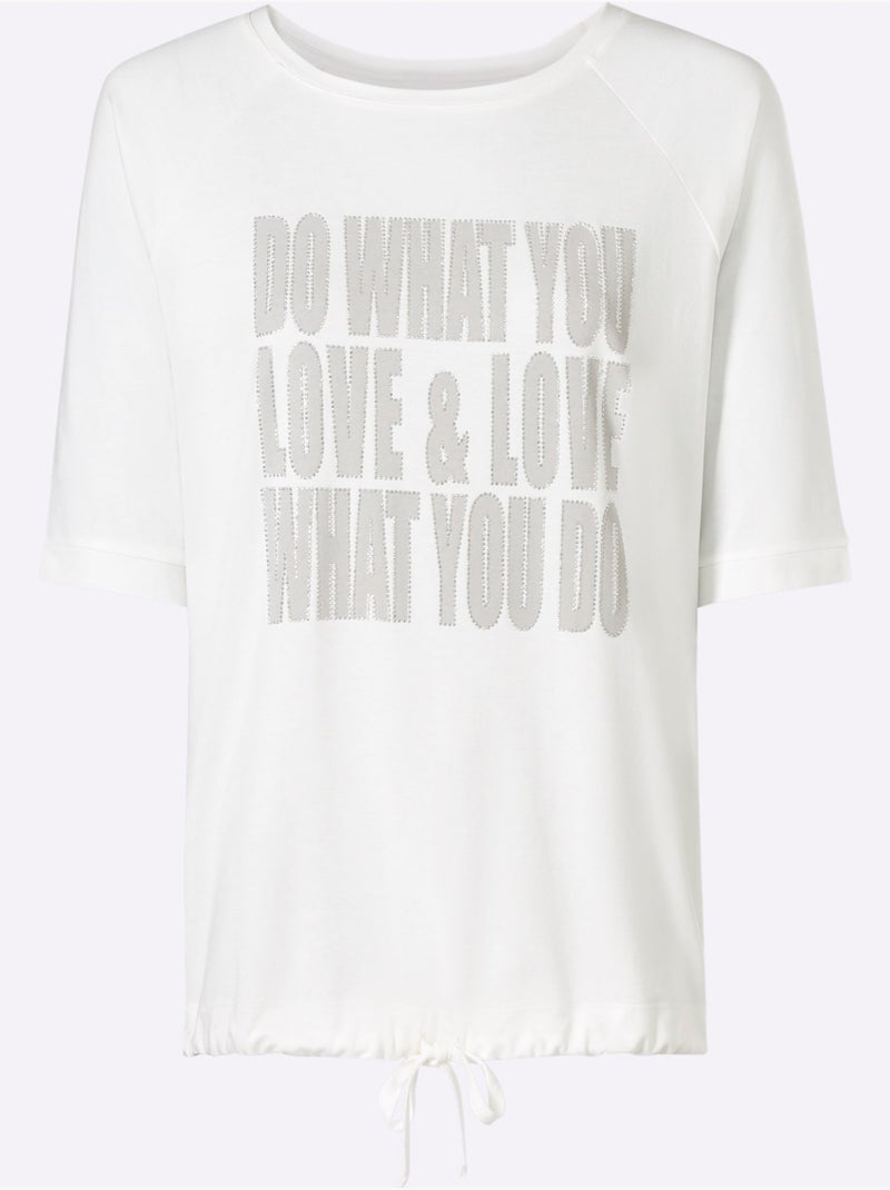 T-shirt à Manches Courtes Viscose Douce Et Fluide - Taille Standard - Helline Ecru - Kiabi