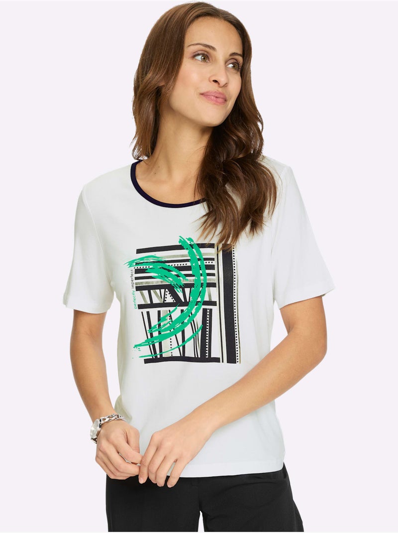 T-shirt à Manches Courtes Viscose Douce Et Fluide - Taille Standard - Witt Blanc Noir - Kiabi
