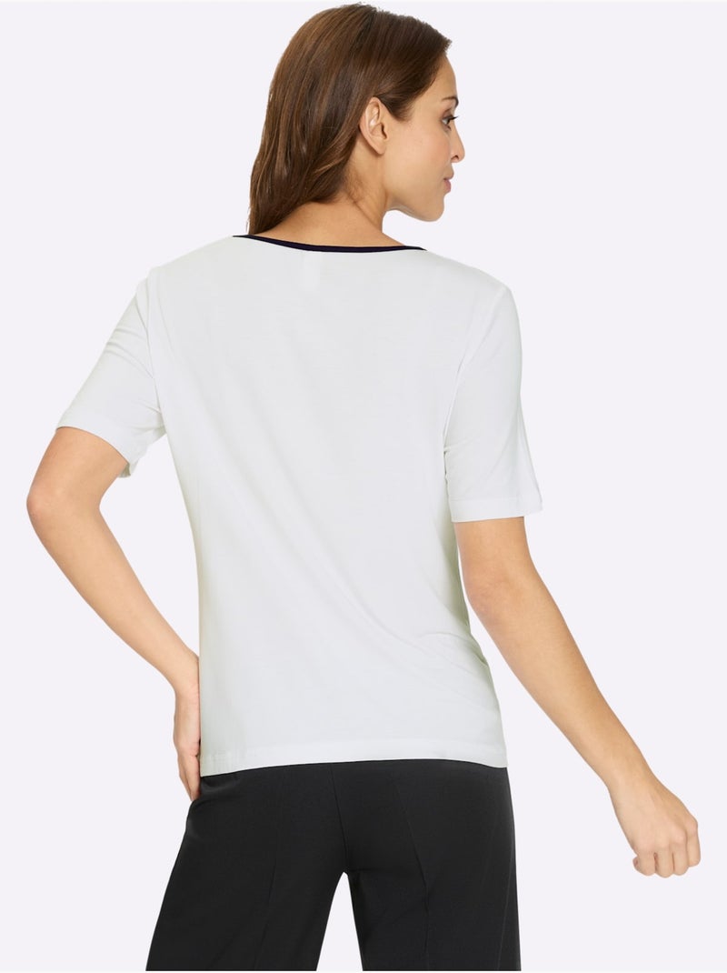 T-shirt à Manches Courtes Viscose Douce Et Fluide - Taille Standard - Witt Blanc Noir - Kiabi