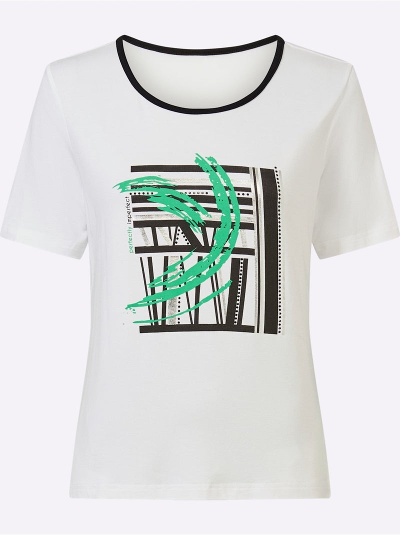 T-shirt à Manches Courtes Viscose Douce Et Fluide - Taille Standard - Witt Blanc Noir - Kiabi