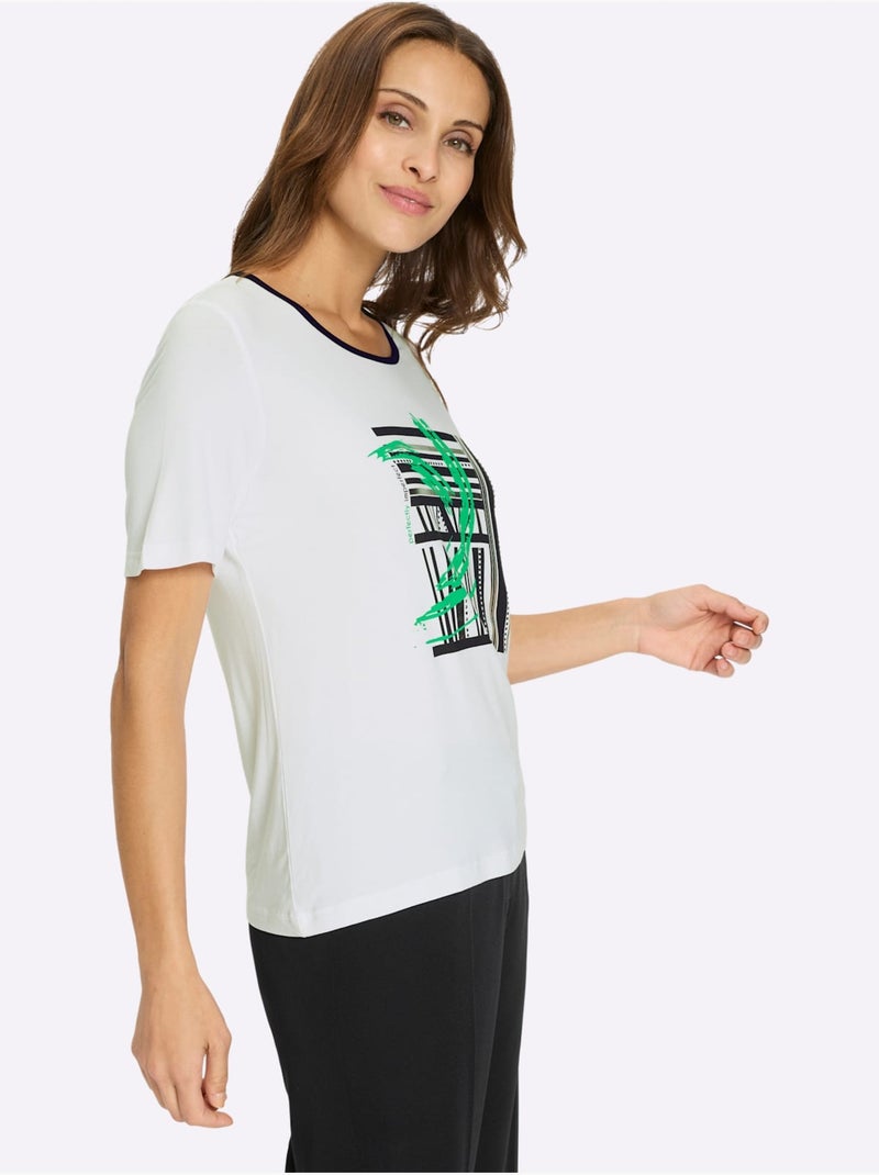 T-shirt à Manches Courtes Viscose Douce Et Fluide - Taille Standard - Witt Blanc Noir - Kiabi